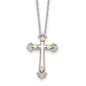 Black Hills Sterling Silver 12K Gold Accents Cross 18"  Necklace